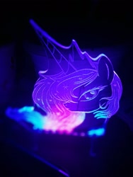 Size: 1536x2048 | Tagged: safe, artist:vasgotec, artist:veyronraze, princess luna, acrylic plastic, acrylight, craft, engraving, glow, irl, led, photo