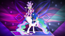 Size: 3840x2160 | Tagged: safe, artist:byteslice, artist:dashiesparkle, artist:laszlvfx, artist:paganmuffin, artist:sunran80, edit, editor:slayerbvc, princess cadance, princess celestia, princess luna, twilight sparkle, twilight sparkle (alicorn), alicorn, pony, alicorns only, ballerina, barehoof, crown, cute, funny, group, jewelry, missing accessory, regalia, tutu, twilarina, wallpaper, wallpaper edit