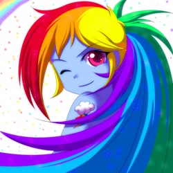 Size: 2222x2222 | Tagged: safe, artist:jacky-bunny, rainbow dash, equestria girls, bare shoulder portrait, solo, tattoo, wink