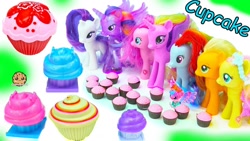 Size: 1280x720 | Tagged: safe, applejack, fluttershy, pinkie pie, princess cadance, rainbow dash, rarity, twilight sparkle, twilight sparkle (alicorn), alicorn, earth pony, pegasus, pony, unicorn, candy, cupcake, doll, food, mane six, sweets, toy