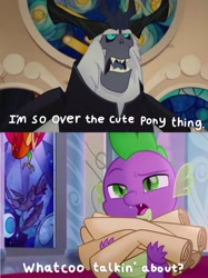 Size: 2048x2732 | Tagged: safe, artist:justsomepainter11, edit, edited screencap, screencap, princess luna, spike, storm king, alicorn, dragon, pony, my little pony: the movie, image macro, meme, scroll, text