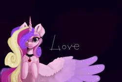 Size: 4000x2700 | Tagged: safe, artist:livitoza, princess cadance, alicorn, pony, black background, collar, cute, jewelry, looking at you, pendant, simple background