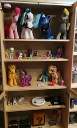 Size: 578x960 | Tagged: safe, artist:juanjo_belic, applejack, derpy hooves, dj pon-3, fluttershy, pinkie pie, princess luna, rainbow dash, rarity, spike, twilight sparkle, twilight sparkle (alicorn), vinyl scratch, alicorn, irl, mane six, merchandise, photo