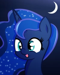 Size: 844x1053 | Tagged: safe, artist:badponyvectors, princess luna, alicorn, pony, bust, female, gradient background, mare, moon, open mouth, smiling, solo