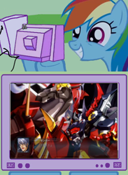 Size: 438x600 | Tagged: safe, rainbow dash, pegasus, pony, aussenseiter, daizengar, exploitable meme, meme, obligatory pony, super robot wars, tv meme