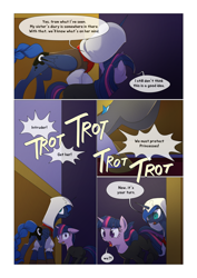 Size: 1024x1448 | Tagged: safe, artist:gashiboka, princess luna, twilight sparkle, unicorn twilight, alicorn, pony, unicorn, comic:scar of solar, assassin's creed, bodysuit, comic, female, mare