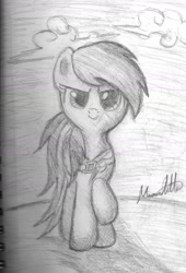 Size: 1058x1556 | Tagged: safe, artist:dashie5899, rainbow dash, pegasus, pony, monochrome, solo, traditional art