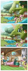 Size: 1201x2977 | Tagged: safe, artist:otakuap, fluttershy, rainbow dash, scootaloo, oc, oc:fluffy the bringer of darkness, moth, pegasus, pony, bed, comic, crash, derp, first aid kit, floppy ears, frown, giant moth, goggles, gritted teeth, messy mane, mouth hold, pain star, prone, scootacrash, smiling, wide eyes, worried