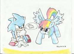 Size: 702x510 | Tagged: safe, artist:anibaruthecat, rainbow dash, pegasus, pony, crossover, sonic the hedgehog, sonic the hedgehog (series), traditional art