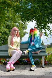 Size: 3072x4608 | Tagged: safe, artist:kiosa, fluttershy, rainbow dash, human, cosplay, irl, irl human, photo