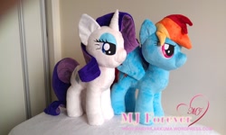 Size: 1000x598 | Tagged: safe, artist:maryrilakkuma, rainbow dash, rarity, irl, photo, plushie