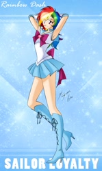 Size: 1693x2850 | Tagged: safe, artist:shinta-girl, rainbow dash, armpits, humanized, sailor loyalty, sailor moon, sailor scout, solo