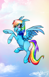 Size: 861x1358 | Tagged: safe, artist:opalacorn, rainbow dash, pegasus, pony, blue coat, female, hooves, mare, multicolored mane, solo