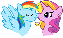 Size: 649x395 | Tagged: safe, artist:boarwhore, rainbow dash, rainbow flash, pegasus, pony, female, kissing, lesbian, shipping