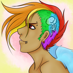 Size: 1000x1000 | Tagged: safe, artist:yuripaws, rainbow dash, humanized, solo, winged humanization