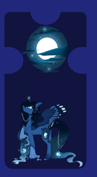 Size: 1909x3465 | Tagged: dead source, safe, artist:sora-choi, princess luna, alicorn, pony, abstract background, base used, ethereal mane, horn jewelry, jewelry, looking up, moon, raised hoof, redesign, slit eyes, solo, starry mane, stars, unshorn fetlocks