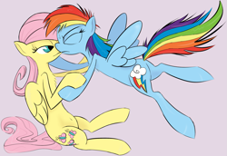 Size: 1529x1050 | Tagged: safe, artist:litcigarette, fluttershy, rainbow dash, pegasus, pony, female, flutterdash, kissing, lesbian, shipping