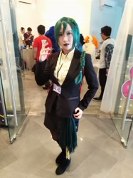 Size: 3016x4032 | Tagged: safe, photographer:horsesplease, princess luna, queen chrysalis, oc, oc:karma, human, clothes, cosplay, costume, irl, irl human, malaysia, photo, plushie, the friendship express