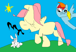 Size: 656x446 | Tagged: safe, angel bunny, fluttershy, rainbow dash, pegasus, pony, rabbit, 1000 hours in ms paint, cute, field, fluttershysing, great art, ms paint, song