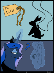 Size: 729x984 | Tagged: safe, artist:bitshift, princess luna, alicorn, pony, comic, female, glowing horn, horn, levitation, magic, mare, peytral, regalia, solo, telekinesis, tiara