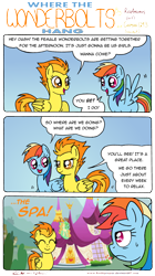 Size: 1845x3302 | Tagged: safe, artist:redapropos, rainbow dash, spitfire, pegasus, pony, bored, comic, disappointed, excited, happy, hilarious in hindsight, ponyville spa, spa, spread wings, wings