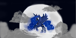 Size: 1210x615 | Tagged: safe, artist:lunarzapp, princess luna, alicorn, pony, cloud, digital art, moon, solo