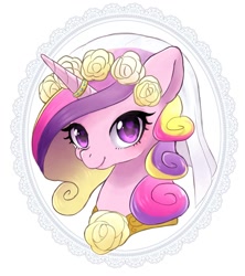 Size: 1200x1350 | Tagged: safe, artist:ayahana, princess cadance, alicorn, pony, bust, cute, cutedance, female, flower, flower in hair, heart eyes, horn, horn ring, mare, marriage, ring, simple background, solo, wedding, wedding ring, wedding veil, white background, wingding eyes