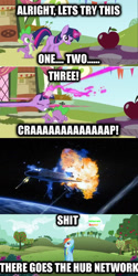 Size: 720x1440 | Tagged: safe, rainbow dash, spike, twilight sparkle, dragon, pegasus, pony, comic, image macro, meme, stupidity