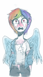 Size: 720x1280 | Tagged: safe, artist:hello, rainbow dash, crying, humanized, solo, winged humanization