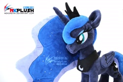 Size: 4096x2730 | Tagged: safe, artist:nekokevin, princess luna, alicorn, pony, female, irl, mare, peytral, photo, plushie, regalia, simple background, smiling, solo, watermark, white background