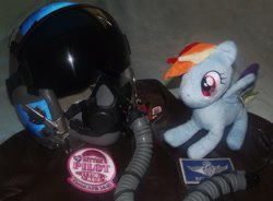 Size: 1024x754 | Tagged: safe, rainbow dash, pony, bootleg, irl, my little pilot, photo, plushie, vance afb 14-05