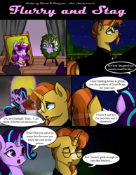 Size: 836x1075 | Tagged: safe, artist:aschenstern, princess cadance, starlight glimmer, sunburst, alicorn, pony, unicorn, comic:flurry and stag, comic, funeral, sad, wreath