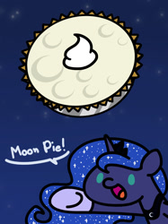 Size: 1280x1707 | Tagged: safe, artist:flutterluv, princess luna, alicorn, pony, female, mare, moon, moon pie, solo