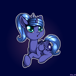 Size: 4000x4000 | Tagged: safe, artist:kirasunnight, princess luna, alicorn, pony, alternate hairstyle, cute, female, filly, mare, solo, white outline, woona, younger