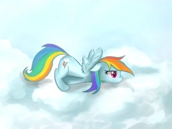 Size: 1024x768 | Tagged: safe, artist:iceapple, rainbow dash, pegasus, pony, cloud, cloudy, pixiv, solo