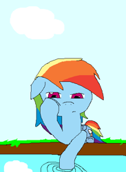 Size: 378x517 | Tagged: safe, artist:kogafangirl4life, rainbow dash, pegasus, pony, blue coat, bored, female, mare, multicolored mane, solo