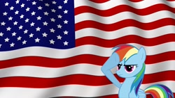 Size: 1920x1080 | Tagged: safe, rainbow dash, pegasus, pony, flag, rainbow dash salutes, salute, solo, united states, wallpaper