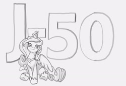 Size: 2933x2003 | Tagged: safe, artist:lummh, princess cadance, alicorn, pony, female, jewelry, looking at you, mare, monochrome, regalia, simple background, sitting, sketch, solo, white background