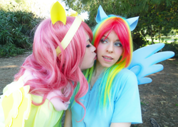 Size: 4608x3276 | Tagged: safe, artist:blackfruitbat, artist:irrituslamia, fluttershy, rainbow dash, human, cosplay, female, flutterdash, irl, irl human, lesbian, photo, shipping