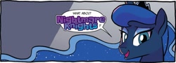 Size: 1106x399 | Tagged: safe, artist:tonyfleecs, idw, princess luna, alicorn, pony, nightmare knights, spoiler:comic, spoiler:comicnightmareknights02, bust, cropped, ethereal mane, starry mane, title drop