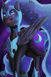 Size: 2400x3600 | Tagged: safe, artist:kenisu-of-dragons, nightmare moon, princess luna, alicorn, pony, cute, cute little fangs, fangs, solo, teeth