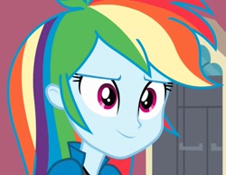 Size: 887x685 | Tagged: safe, screencap, rainbow dash, equestria girls, blue skin, clothes, female, multicolored hair, solo