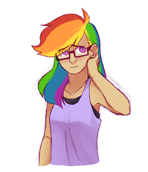 Size: 1280x1496 | Tagged: safe, artist:chiptoony, rainbow dash, glasses, humanized, solo