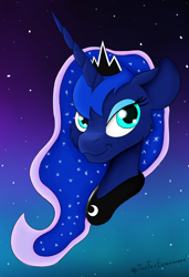 Size: 4880x7128 | Tagged: safe, artist:the-fox-experiment, princess luna, alicorn, pony, absurd resolution, bust, cheek fluff, crown, female, fluffy, jewelry, mare, regalia, simple background, solo