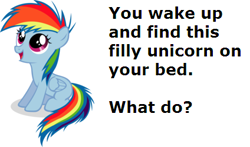 Size: 424x250 | Tagged: safe, rainbow dash, pegasus, pony, error, filly, filly rainbow dash, meme, op is a cuck, op is trying to start shit, solo, text, what do