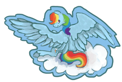 Size: 467x314 | Tagged: safe, artist:weepysheep, rainbow dash, pegasus, pony, blue coat, female, mare, multicolored mane, simple background, solo, white background, wings