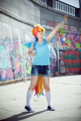 Size: 682x1024 | Tagged: safe, artist:ooobuta-kunooo, rainbow dash, human, cosplay, irl, irl human, photo, solo