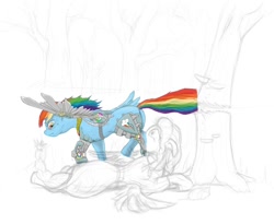 Size: 1100x900 | Tagged: safe, artist:sean mirrsen, rainbow dash, oc, cyborg, pegasus, pony, prosthetics, steampunk, wip