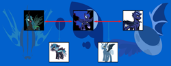 Size: 1577x609 | Tagged: safe, artist:alphamonouryuuken, artist:kianamai, princess luna, queen chrysalis, oc, oc:cicada song, oc:princess nidra, oc:supernova, alicorn, changeling, changeling queen, changepony, hybrid, pony, canon x oc, family tree, interspecies offspring, kilalaverse, kilalaverse ii, magical lesbian spawn, next generation, offspring, parent:princess luna, parent:queen chrysalis, parents:canon x oc, parents:chrysaluna, polygamy