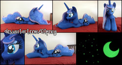 Size: 6908x3675 | Tagged: safe, artist:qtpony, princess luna, pony, irl, life size, photo, plushie, prone, solo